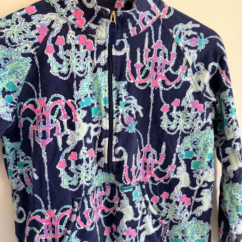 Lilly Pulitzer Captain Popover Monkey Trouble Print Half Zip Girls XL 12 14 - Picture 5 of 9